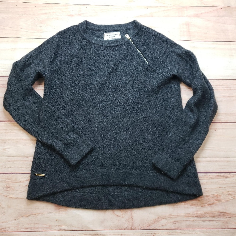 Abercrombie & Fitch Sweater‎ Womens S Gray Pullover Chunky-Knit 1/4 Zip Ladies